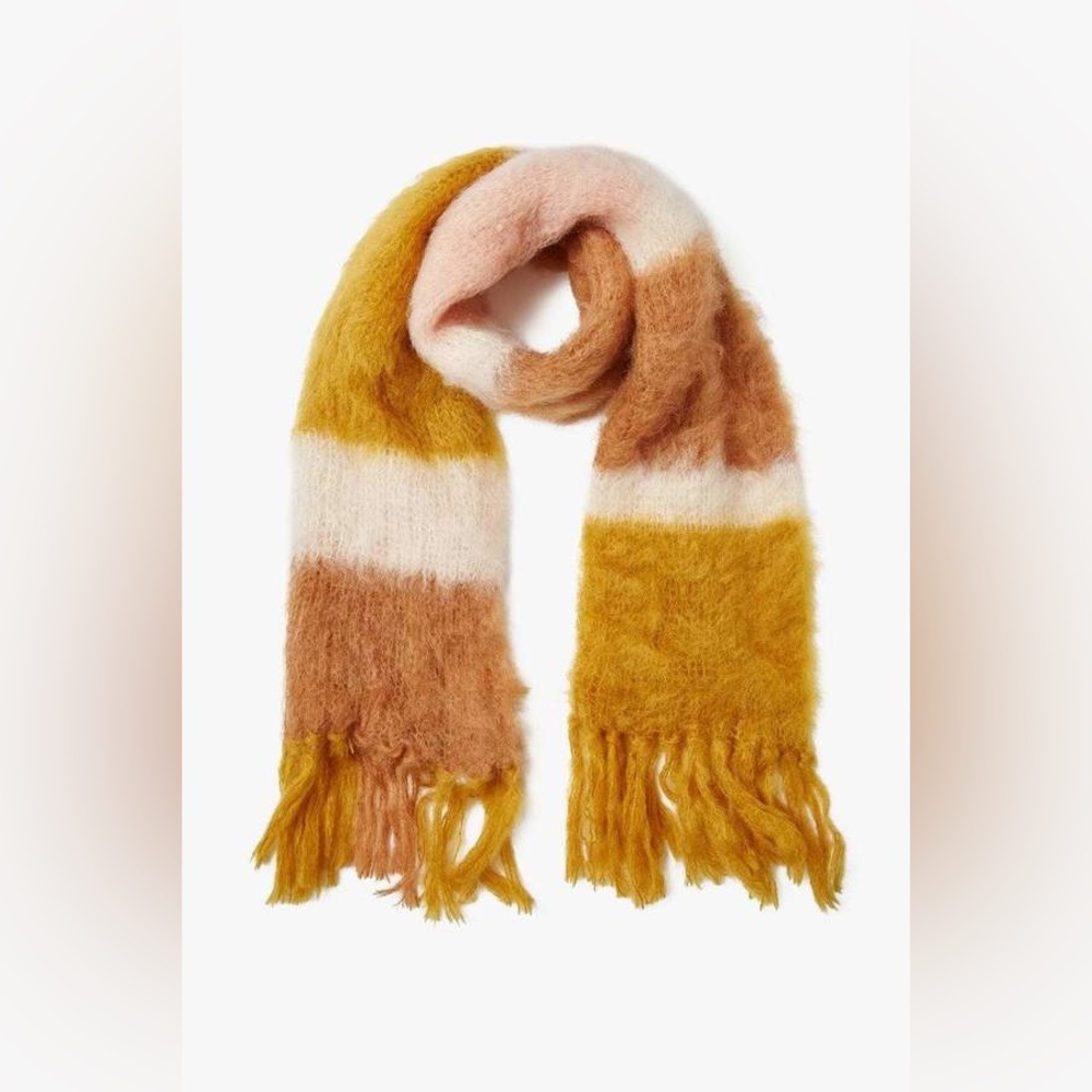 CHAN LUU Designer Chai Tea Color Block Mohair Scarf EUC